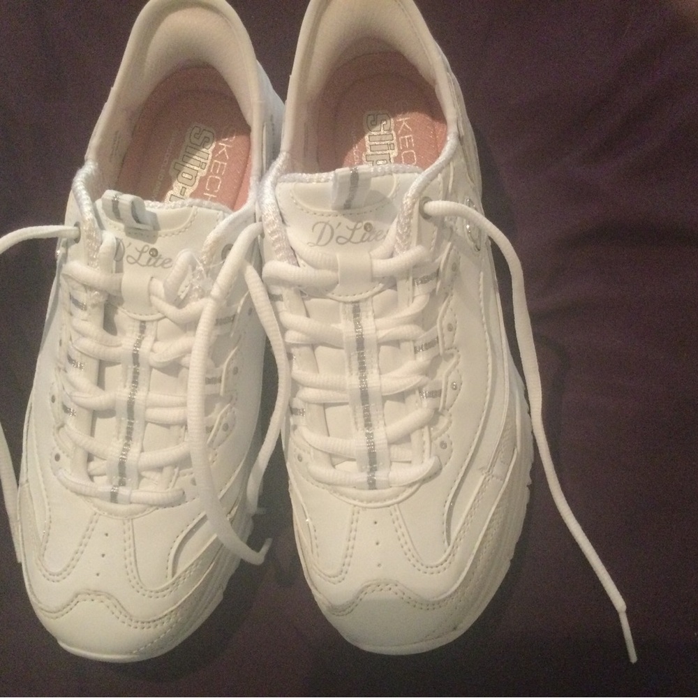 Skechers D'Lites White Lace-Up Sneakers